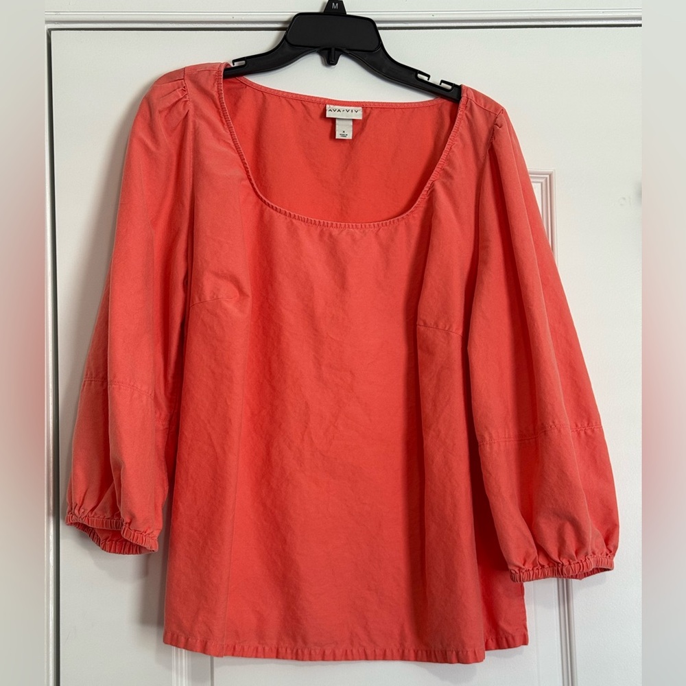 Ava & Viv Plus Size 1X Puff Sleeves Coral Women's Top